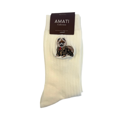 Pomeranian Cotton Socks - White