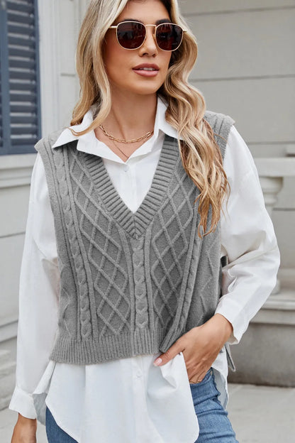 Cable-Knit V-Neck Sweater Vest