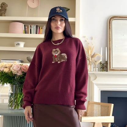 Sweater Pomeranian Embroidery 100% Cotton - Burgundy