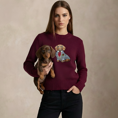 Sweater Dachshund Embroidery 100% Cotton - Burgundy