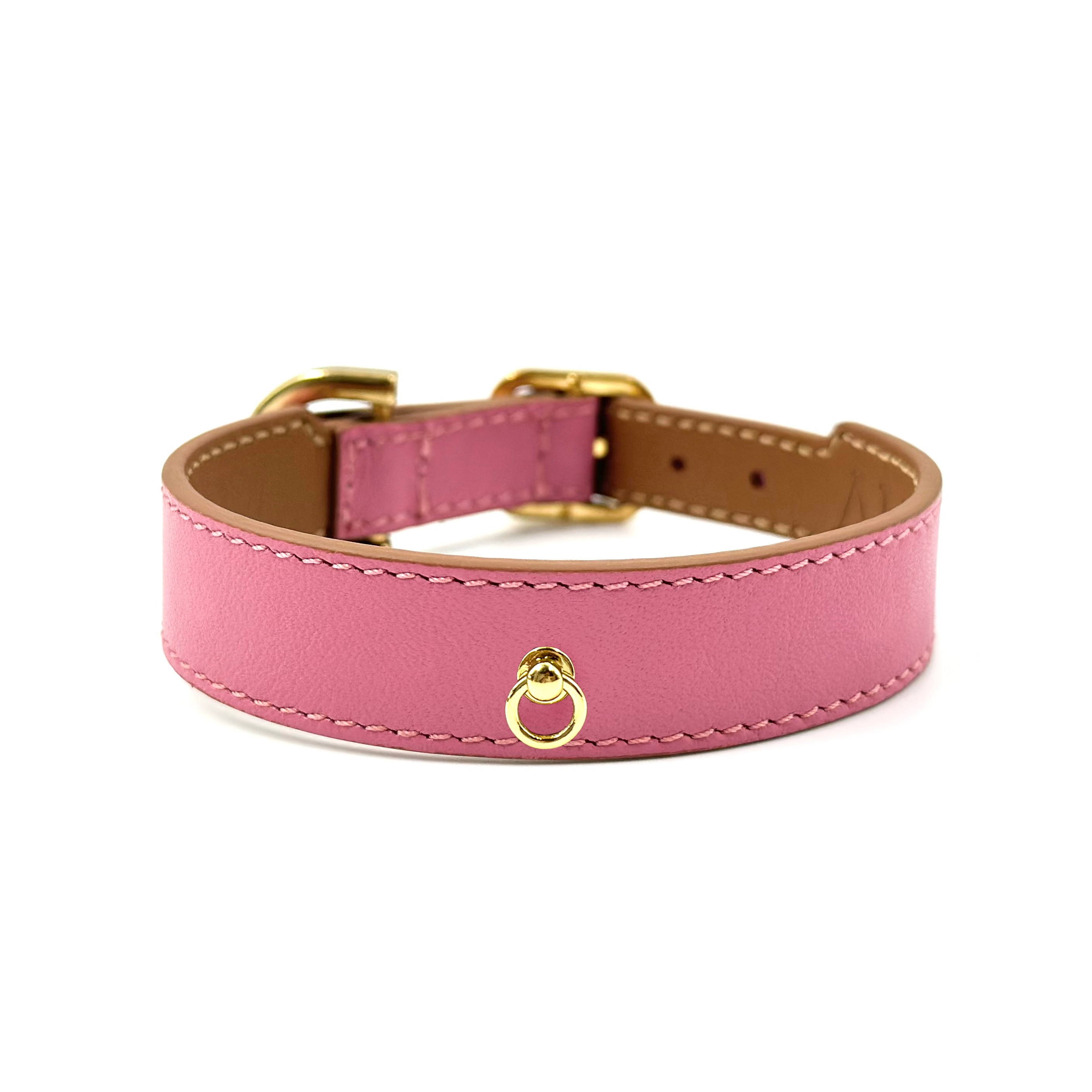 Soft Leather Nametag Collar - Rosa