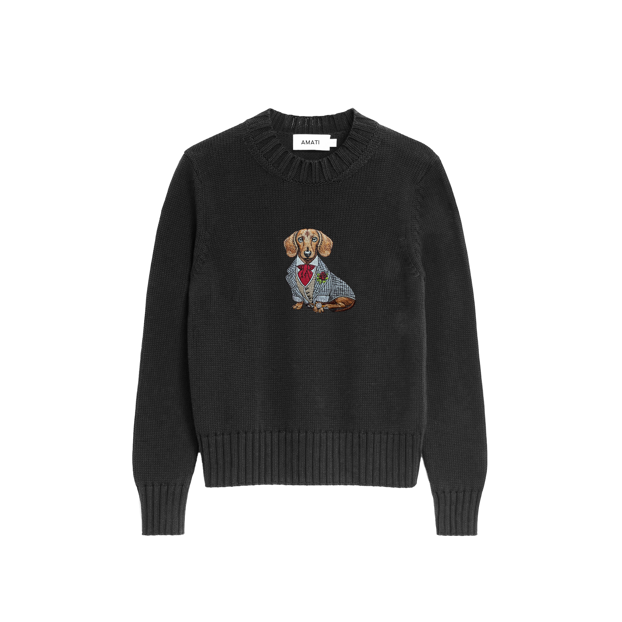 Sweater Dachshund Embroidery Cotton - Black