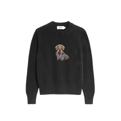 Sweater Dachshund Embroidery 100% Cotton - Black