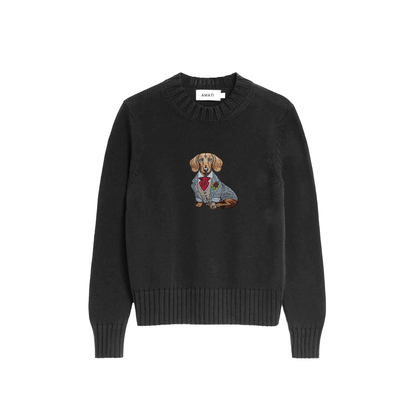 Sweater Dachshund Embroidery Cotton - Black