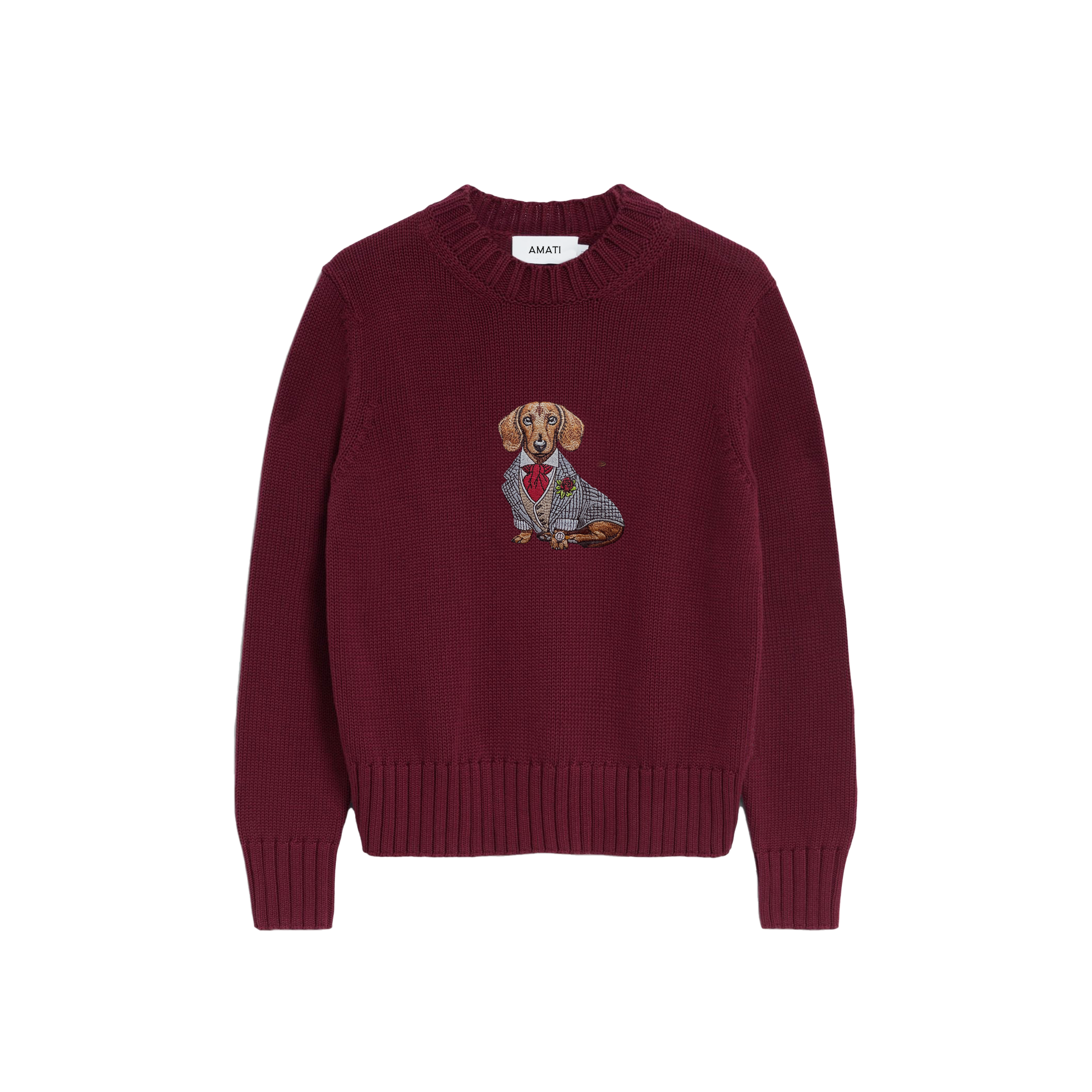 Sweater Dachshund Embroidery Cotton - Burgundy