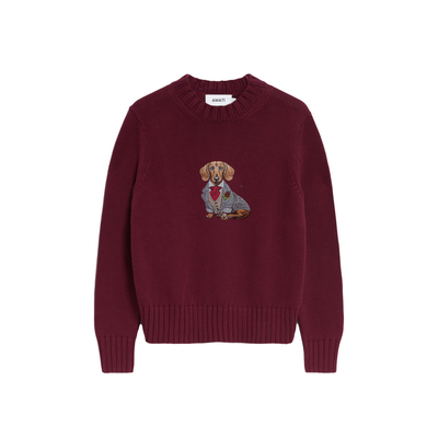 Sweater Dachshund Embroidery 100% Cotton - Burgundy