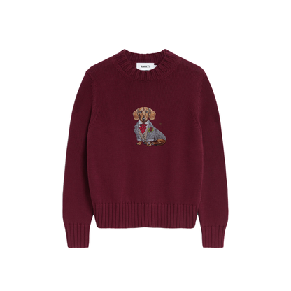 Sweater Dachshund Embroidery 100% Cotton - Burgundy