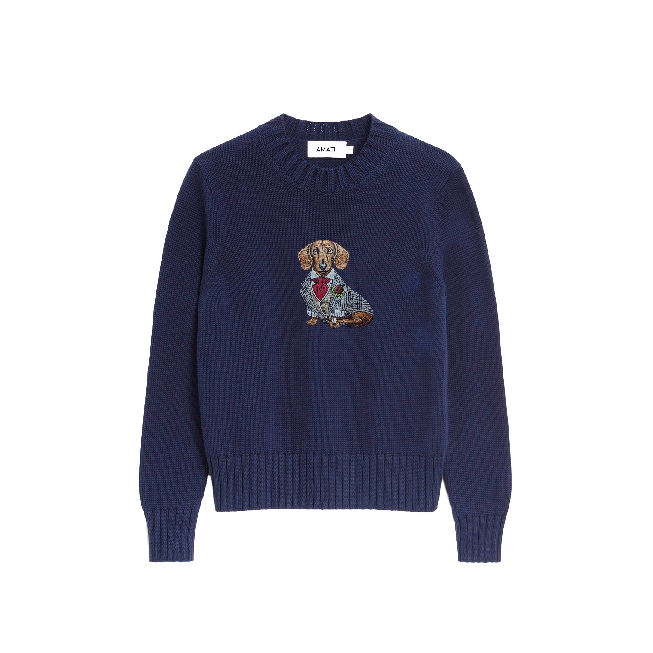 Sweater Dachshund Embroidery Cotton - Navy