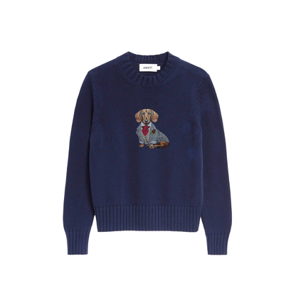 Sweater Dachshund Embroidery 100% Cotton - Navy