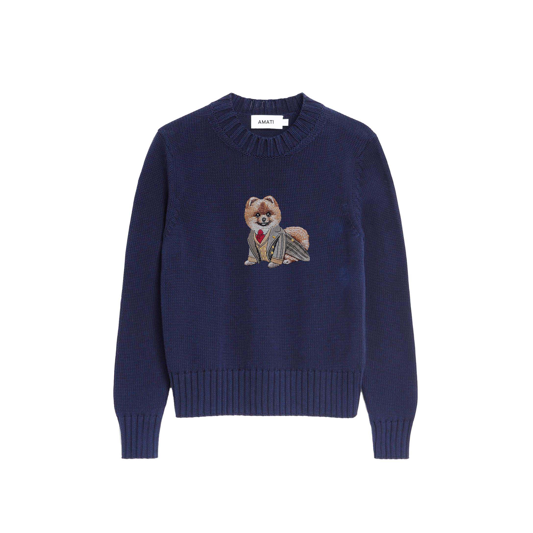 Sweater Pomeranian Embroidery 100% Cotton - Navy