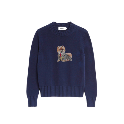 Sweater Pomeranian Embroidery 100% Cotton - Navy