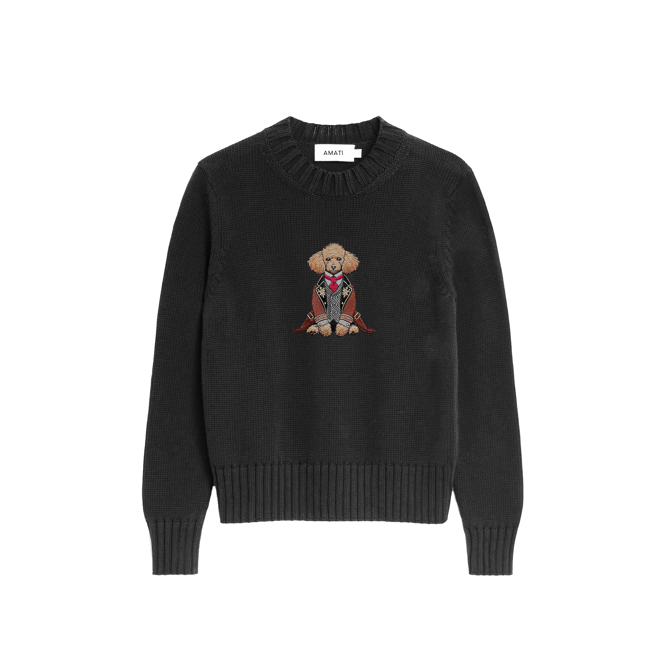Sweater Poodle Embroidery 100% Cotton - Black