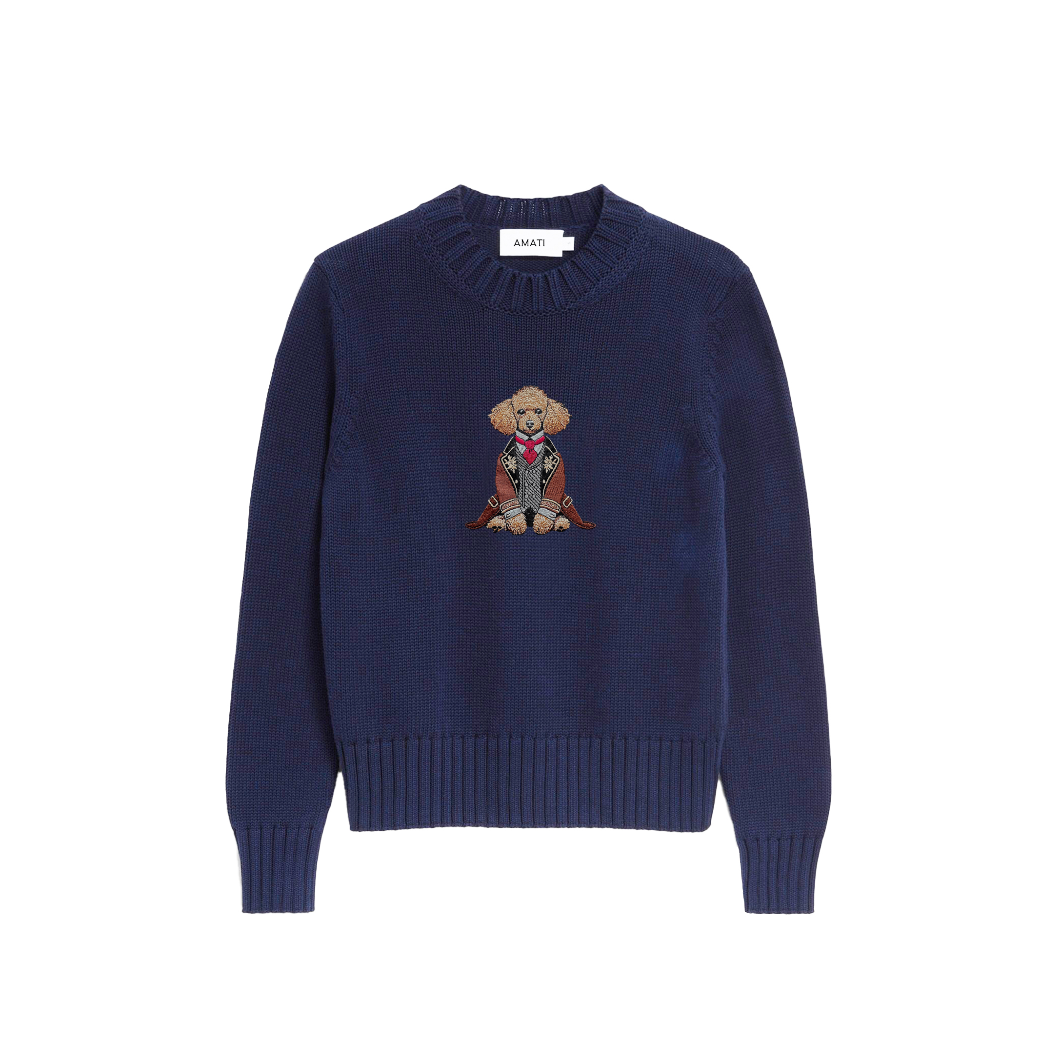 Sweater Poodle Embroidery 100% Cotton - Navy