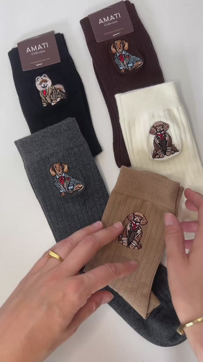 Dachshund Embroidered Cotton Socks Unisex - Multicolor Pack